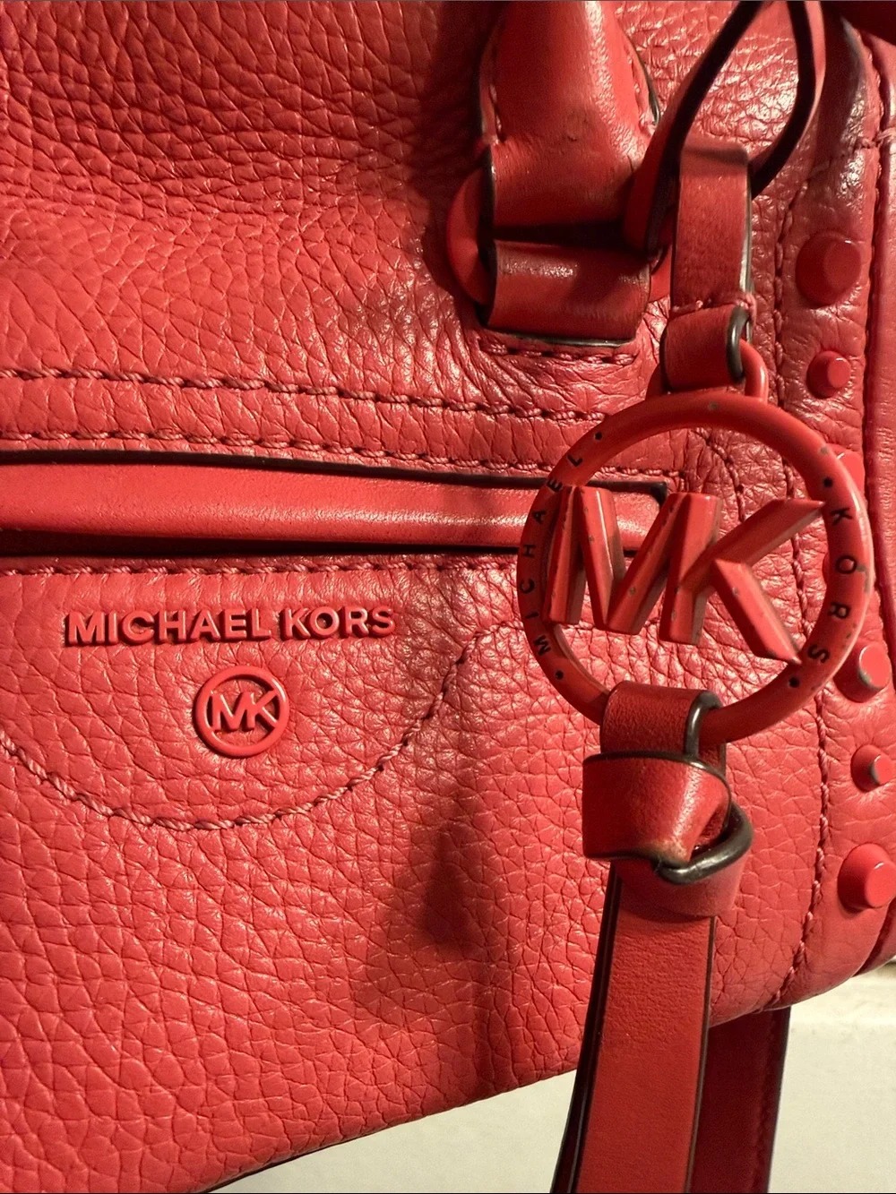 Michael Kors Red Pebbled Leather Satchel Crossbody with MK Charm - Picture 4 of 4